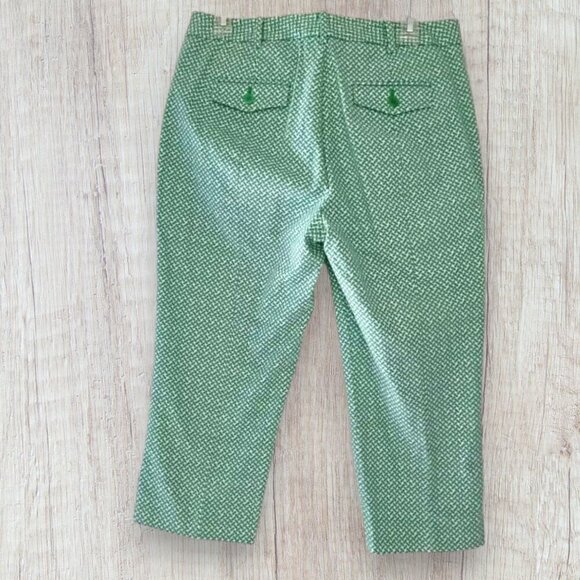 TALBOTS Heritage Green & White Print Cropped Ankle Preppy Pants Women's 6 - Picture 2 of 8